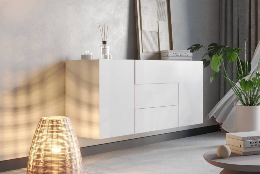 Meubel Square Dressoir FLY Mat wit 140cm Hangende of staande kast Opbergkast - Foto 2