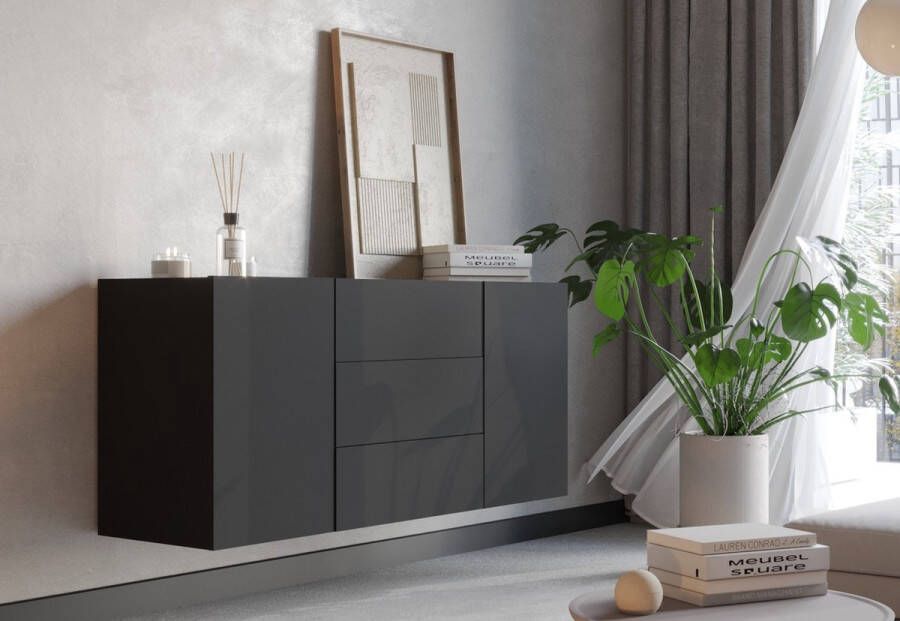 Meubel Square Dressoir FLY Mat zwart 140cm Hangende of staande kast Opbergkast - Foto 2