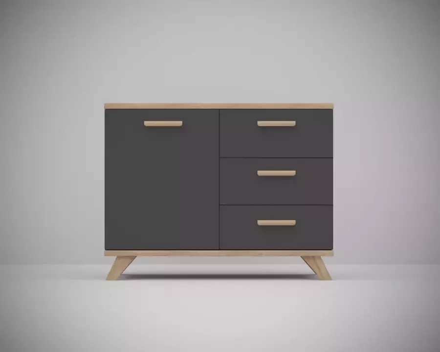 Meubel Square Dressoir SINDI – 100cm Antraciet Eiken Scandinavische stijl Commode