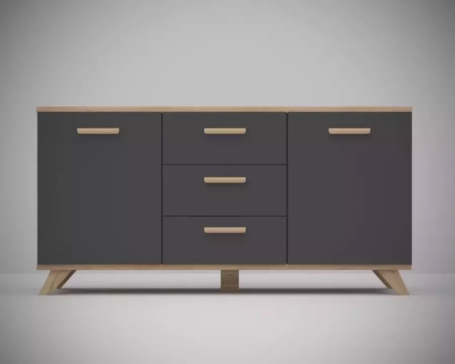 Meubel Square Dressoir SINDI Antraciet Eiken 150cm Scandinavische stijl Commode Kast - Foto 1