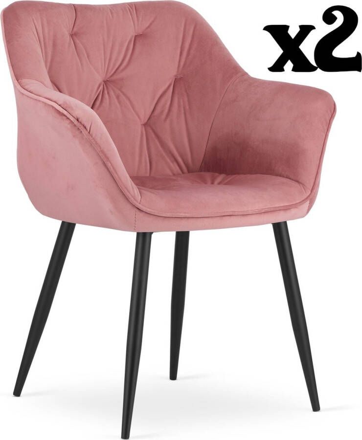 Meubel Square Eetkamerstoel ELEGANT velvet roze set van 2 kuipstoel