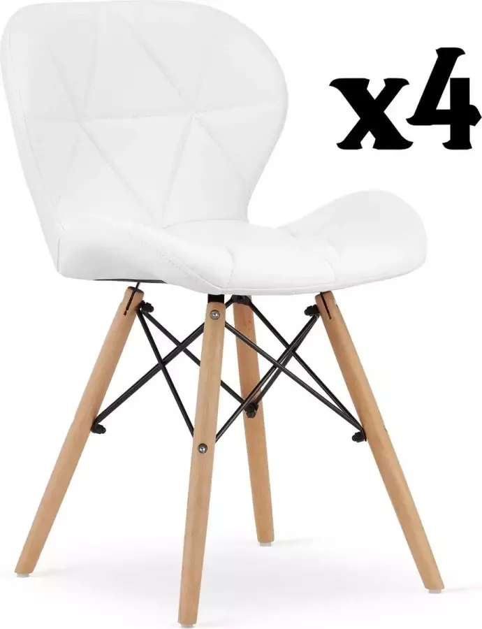 Meubel Square Eetkamerstoel LIT leer wit set van 4 kuipstoel eettafel stoelen Scandinavische stijl