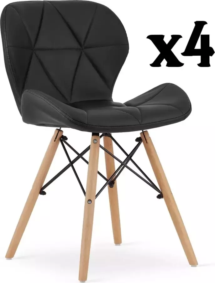 Meubel Square Eetkamerstoel LIT leer zwart- set van 4 kuipstoel eettafel stoelen Scandinavische stijl