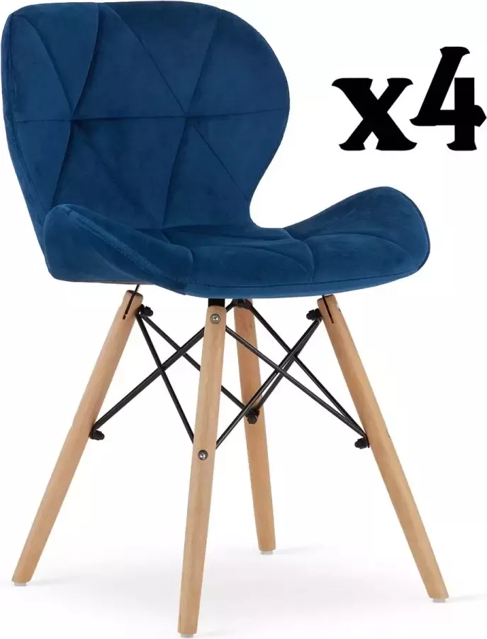 Meubel Square Eetkamerstoel LIT velvet blauw set van 4 kuipstoel eettafel stoelen Scandinavische stijl