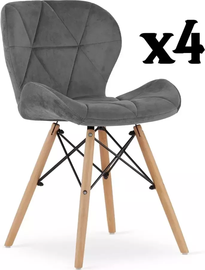 Meubel Square Eetkamerstoel LIT velvet grijs set van 4 kuipstoel eettafel stoelen Scandinavische stijl
