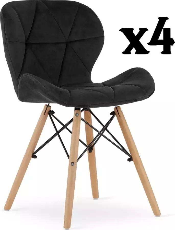 Meubel Square Eetkamerstoel LIT velvet zwart set van 4 kuipstoel eettafel stoelen Scandinavische stijl
