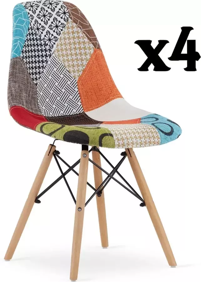 Meubel Square Eetkamerstoel SEUL veelkleurig set van 4 stoelen Kuipstoel Woonkamerstoel Moderne look Leuk Printje