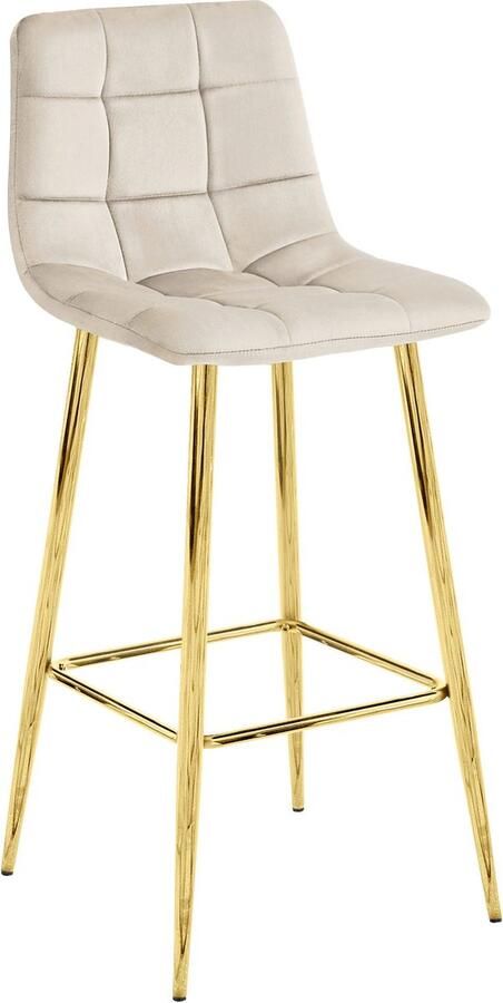 Meubel Square Barkruk Barlo Barstoel met rugleuning Beige Velvet Gouden poten