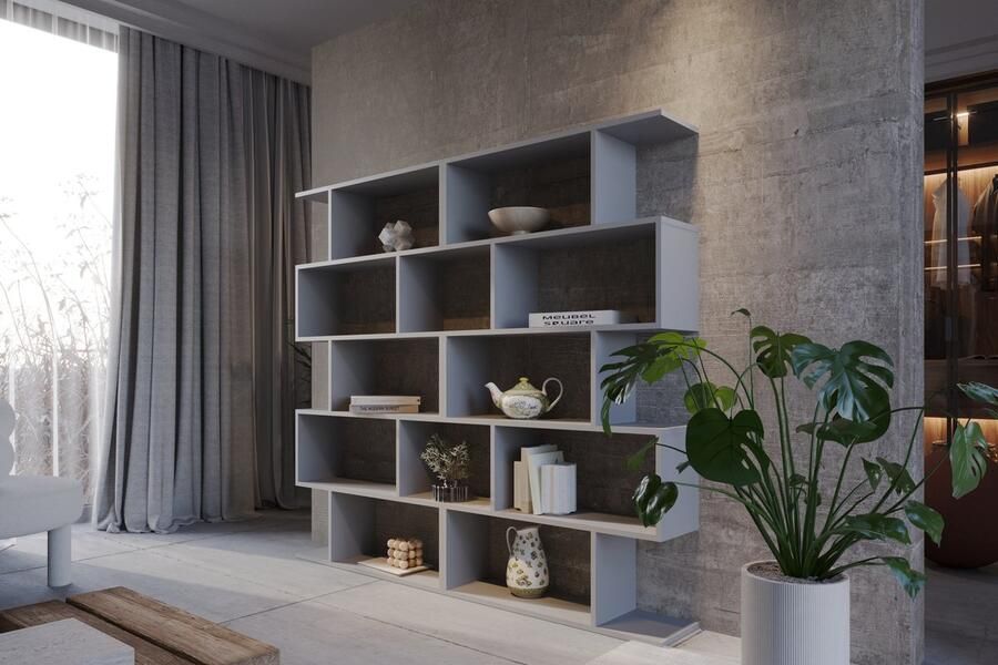 Meubel Square Boekenkast DIAMOND set van 2 Grijs Opbergkast Boekenplank