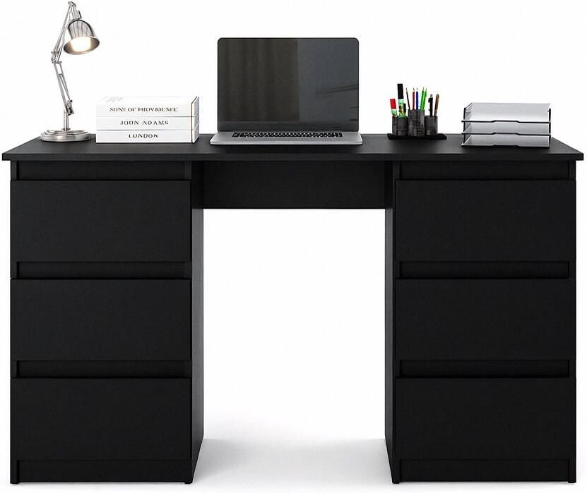 Meubel Square Bureau Bernova Mat Zwart Kindertafel met 6 lades