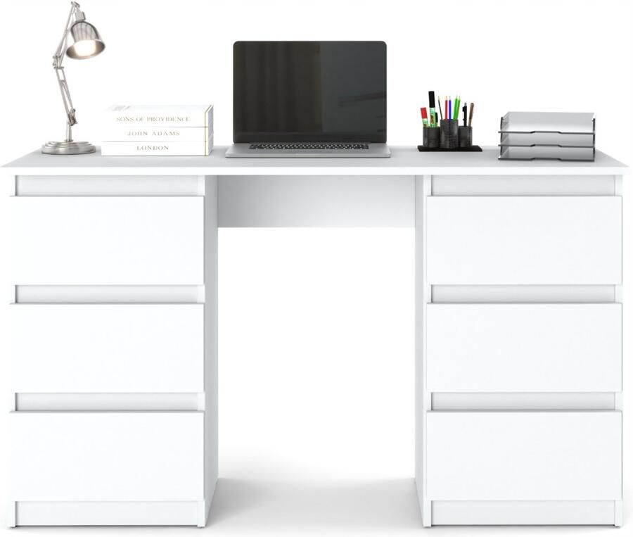 Meubel Square Bureau Bernova Wit Mat Kindertafel met 6 lades
