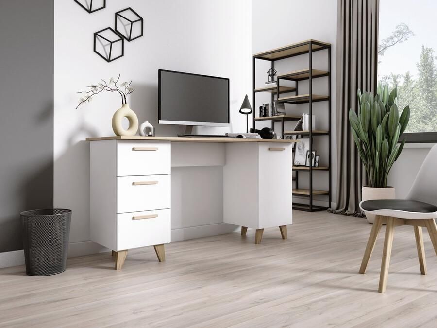 Meubel Square Bureau SINDI Wit Eiken 138cm Scandinavische stijl