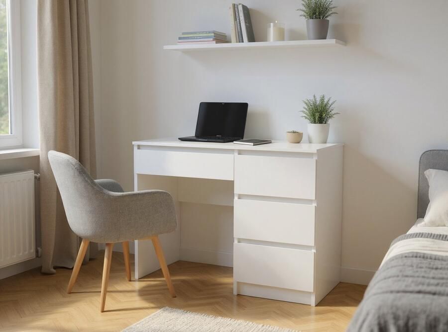 Meubel Square Bureau Tavik Wit Mat Kindertafel met 4 lades