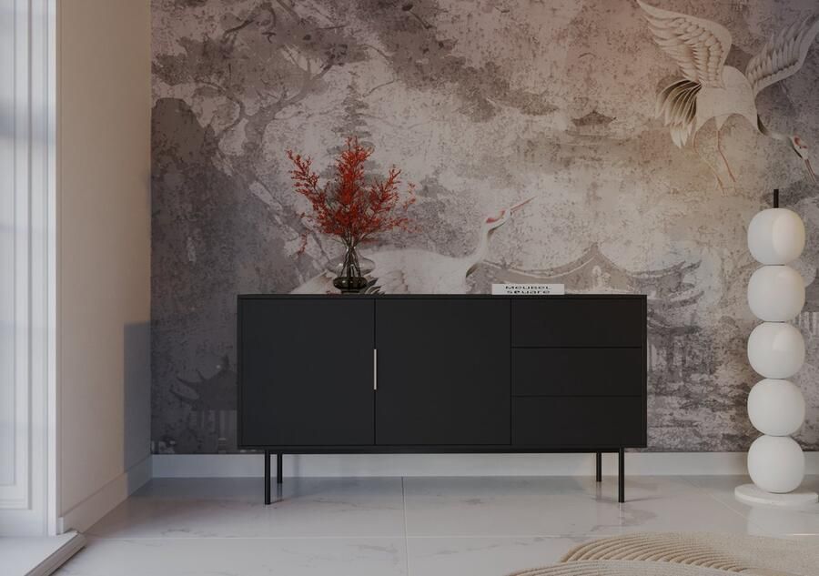 Meubel Square Dressoir Luxora Mat Zwart 154 cm Commode Kast