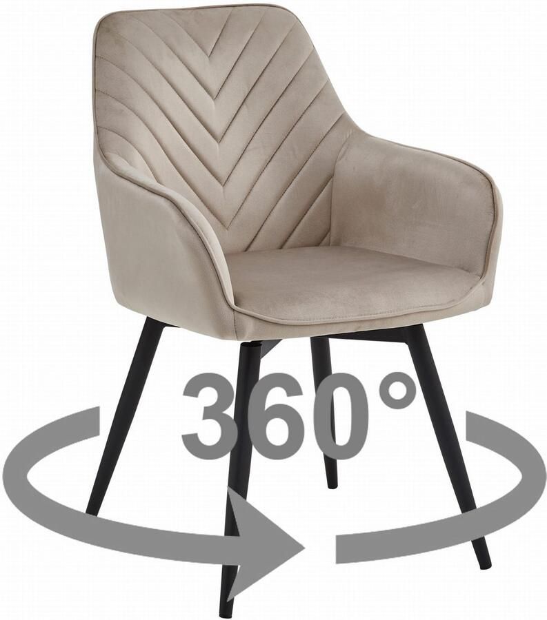 Meubel Square Eetkamerstoel AREO360 Donker beige Velvet Draaibare zitting Zwarte metalen poten
