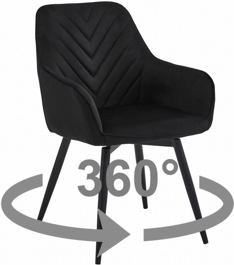 Meubel Square Eetkamerstoel AREO360 Zwart Velvet Draaibare zitting Zwarte metalen poten