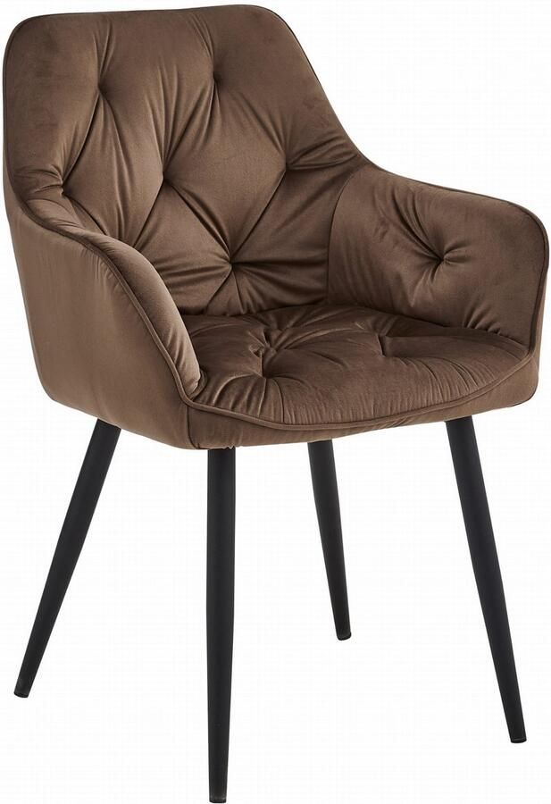 Meubel Square Eetkamerstoel TREVO Bruin Velvet Comfortabele Designstoel met Zwarte Metalen Poten