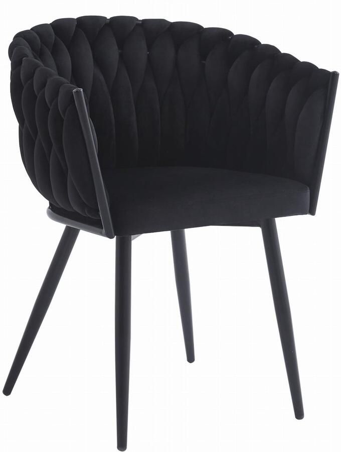 Meubel Square Eetkamerstoel Velutto Zwart Velvet Kuipstoel Slaapkamerstoel Zwarte metalen poten
