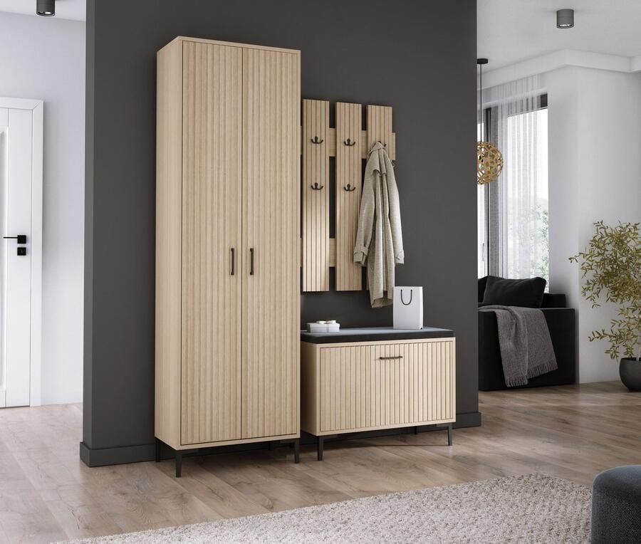 Meubel Square Halkast NOX Lich Eiken met Schoenenkast en Kapstok Halmeubel set