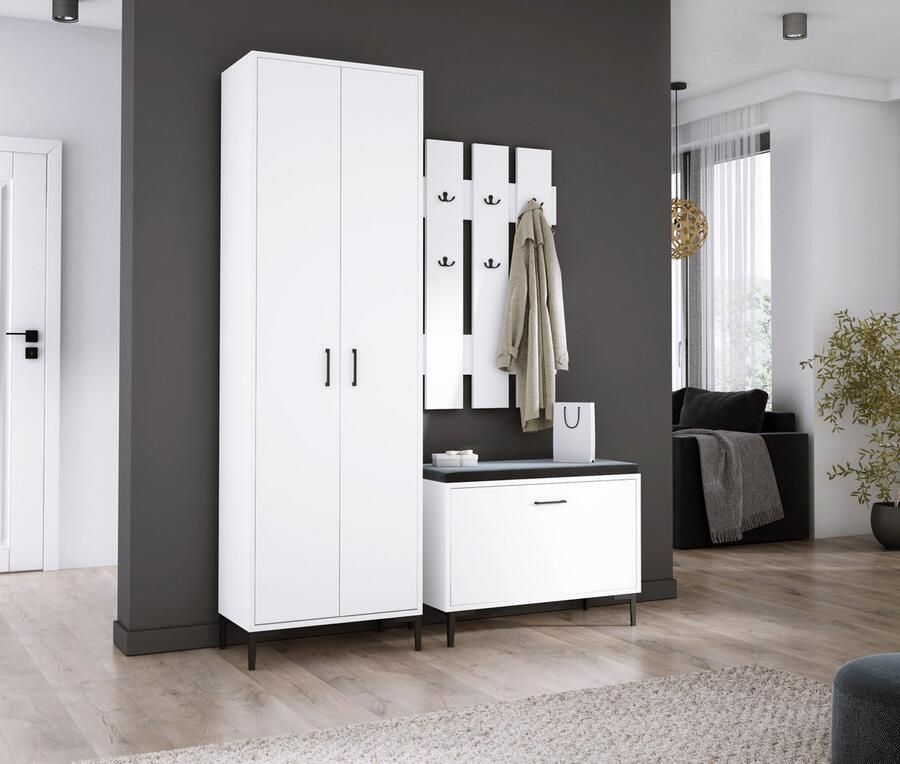 Meubel Square Halkast NOX Wit met Schoenenkast en Kapstok Halmeubel set