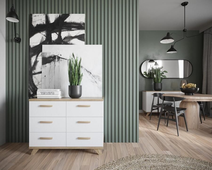 Meubel Square Ladekast SINDI – 100cm Wit Eiken Scandinavische stijl Commode Dressoir