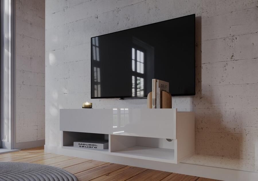 Meubel Square TV meubel Nivo Hoogglans Wit 100cm Hangend TV Kast