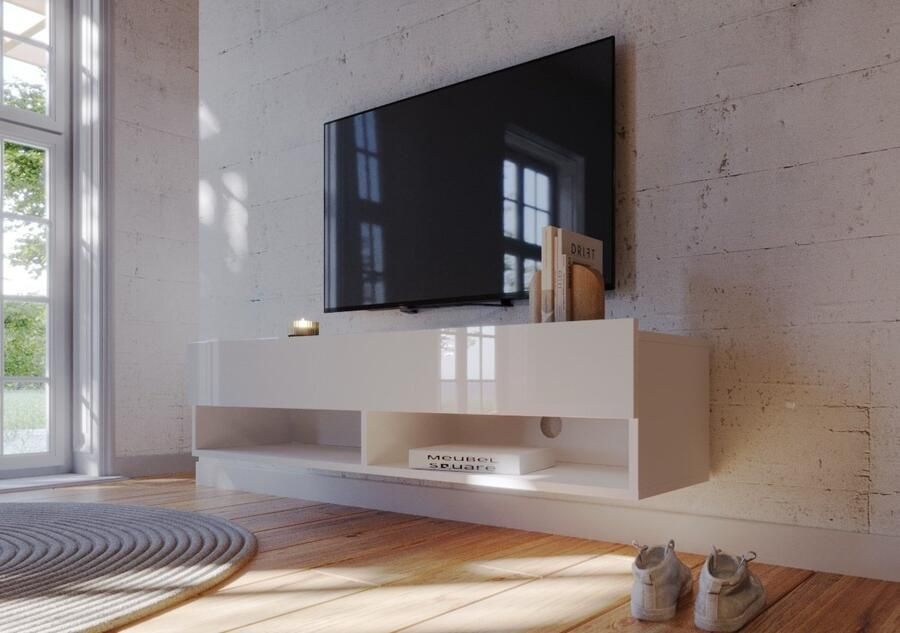 Meubel Square TV meubel Nivo Hoogglans Wit 140cm Hangend TV Kast