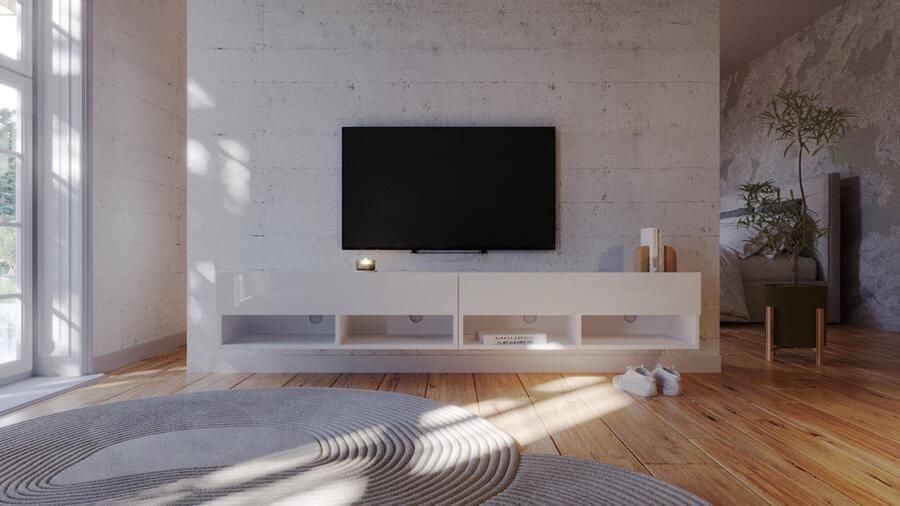 Meubel Square TV meubel Nivo Hoogglans Wit 200cm (2x100cm) Hangend TV Kast