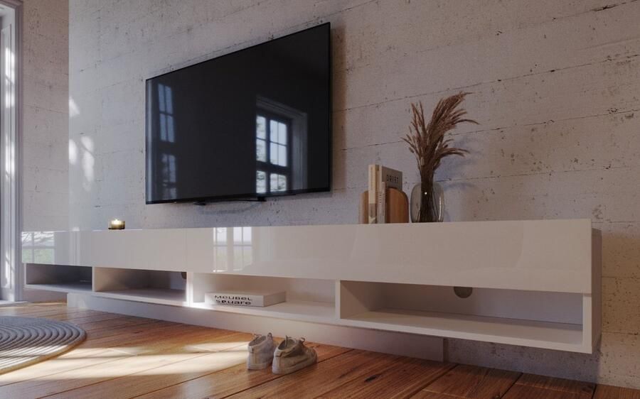 Meubel Square TV meubel Nivo Hoogglans Wit 280cm (2x140cm) Hangend TV Kast