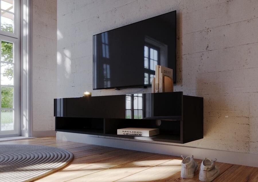 Meubel Square TV meubel Nivo Hoogglans Zwart 140cm Hangend TV Kast
