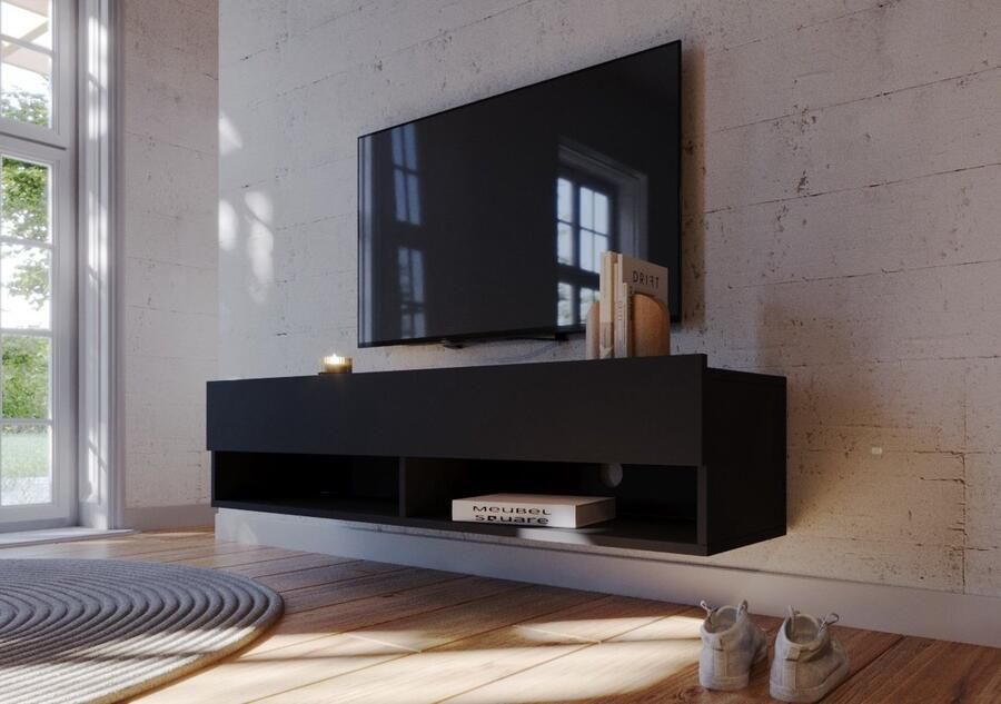 Meubel Square TV meubel Nivo Mat Zwart 140cm Hangend TV Kast