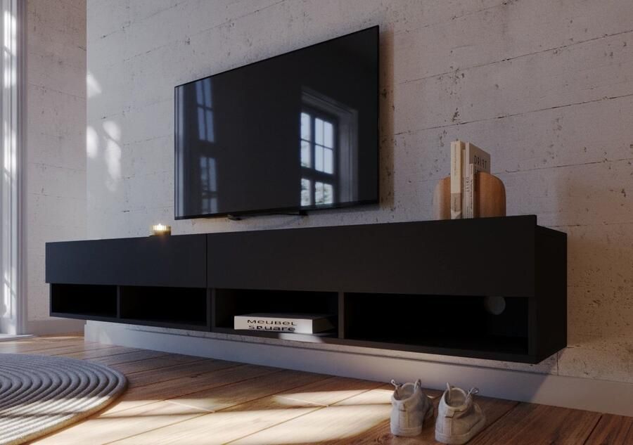 Meubel Square TV meubel Nivo Mat Zwart 200cm (2x100cm) Hangend TV Kast