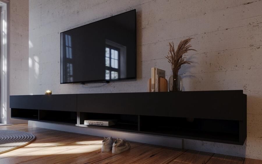 Meubel Square TV meubel Nivo Mat Zwart 280cm (2x140cm) Hangend TV Kast