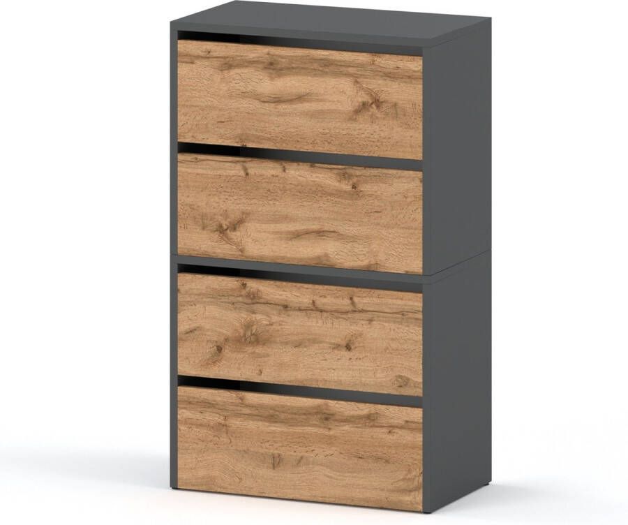 Meubel Square Schoenenkast STEP Set van 2 Eiken Grijs Modulaire schoenenkast zonder handgrepen