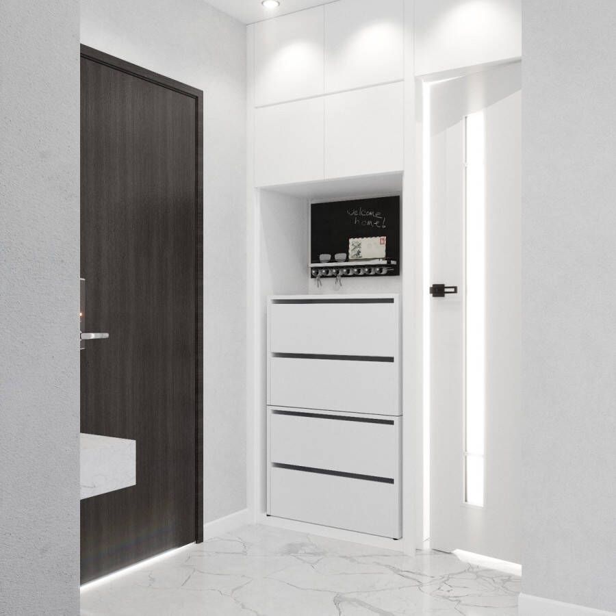 Meubel Square Schoenenkast STEP Set van 2 Mat Wit Modulaire schoenenkast zonder handgrepen - Foto 2