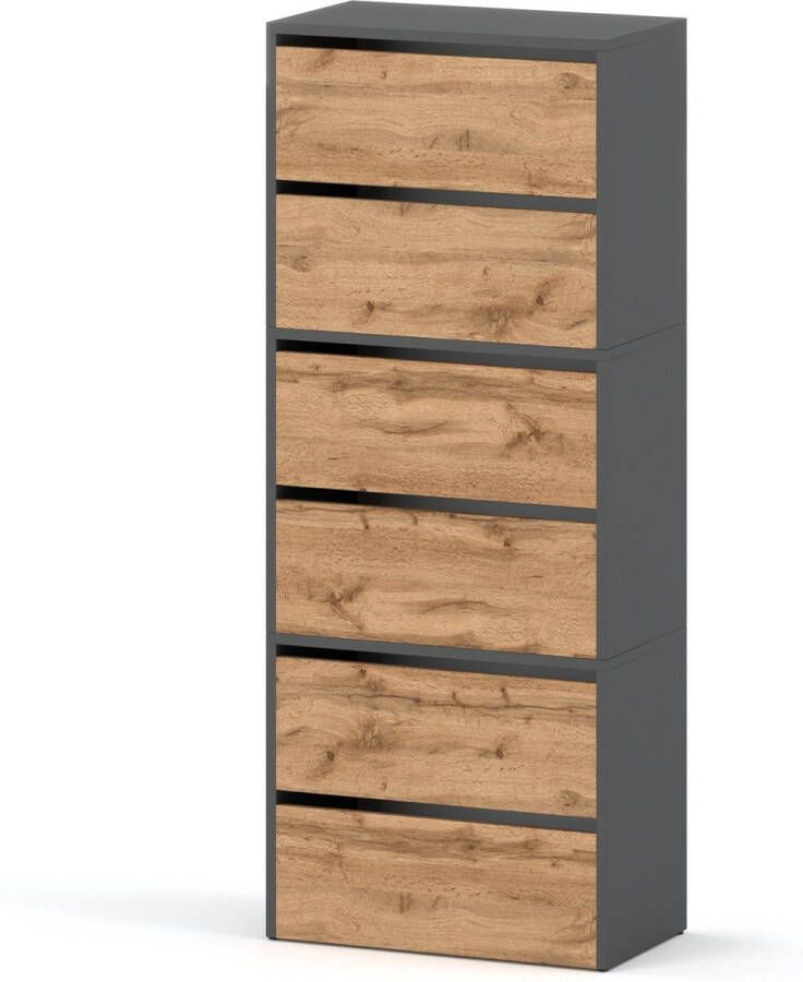 Meubel Square Schoenenkast STEP Set van 3 Eiken Grijs Modulaire schoenenkast zonder handgrepen