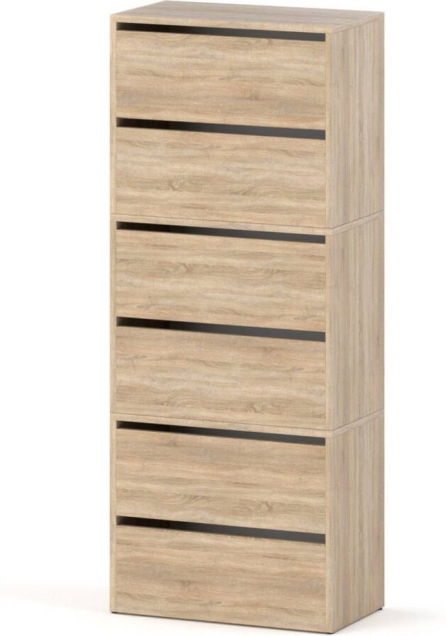 Meubel Square Schoenenkast STEP Set van 3 Eiken Modulaire schoenenkast zonder handgrepen