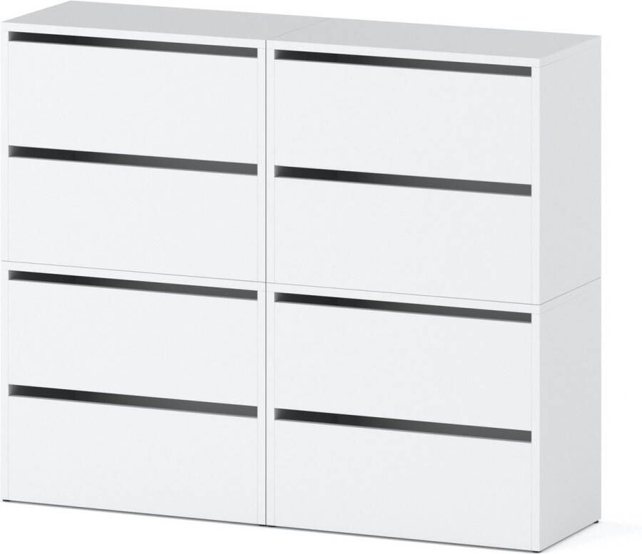 Meubel Square Schoenenkast STEP Set van 4 Mat Wit Modulaire schoenenkast zonder handgrepen