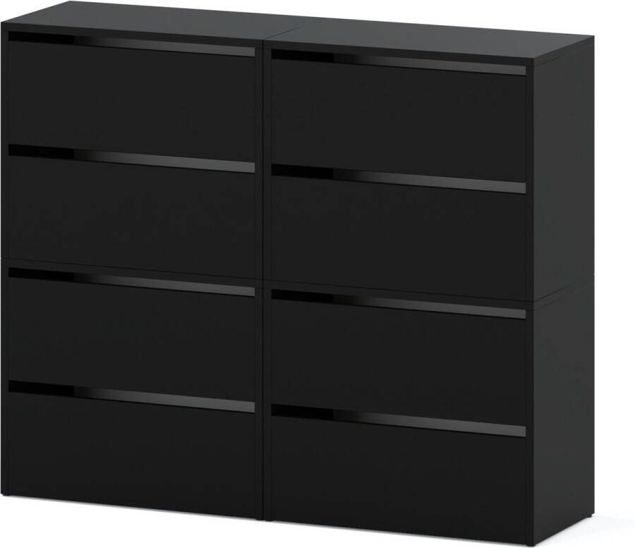 Meubel Square Schoenenkast STEP Set van 4 Mat Zwart Modulaire schoenenkast zonder handgrepen