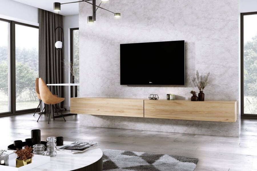 Meubel Square TV meubel DIAMOND Eiken 300cm (2x150cm) Hangend TV Kast