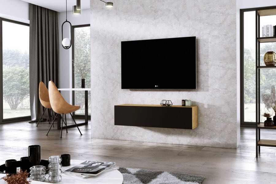 Meubel Square TV meubel DIAMOND Eiken Mat Zwart 120cm Hangend TV Kast