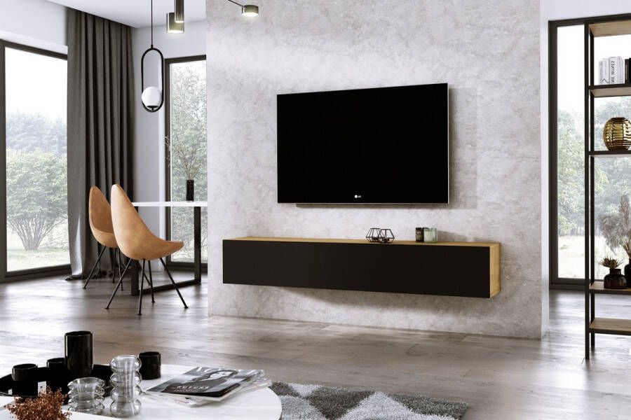 Meubel Square TV meubel DIAMOND Eiken Mat Zwart 180cm Hangend TV Kast