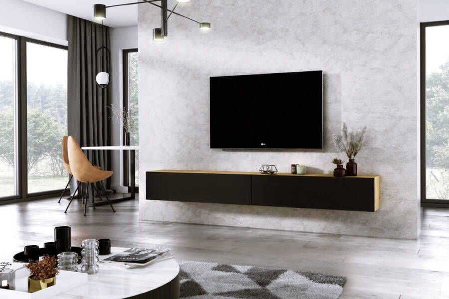 Meubel Square TV meubel DIAMOND Eiken Mat Zwart 240cm (2x120cm) Hangend TV Kast