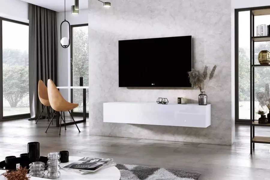 Meubel Square TV meubel DIAMOND Wit Hoogglans Wit 150cm Hangend TV Kast