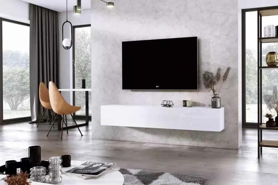 Meubel Square TV meubel DIAMOND Wit Hoogglans Wit 180cm Hangend TV Kast