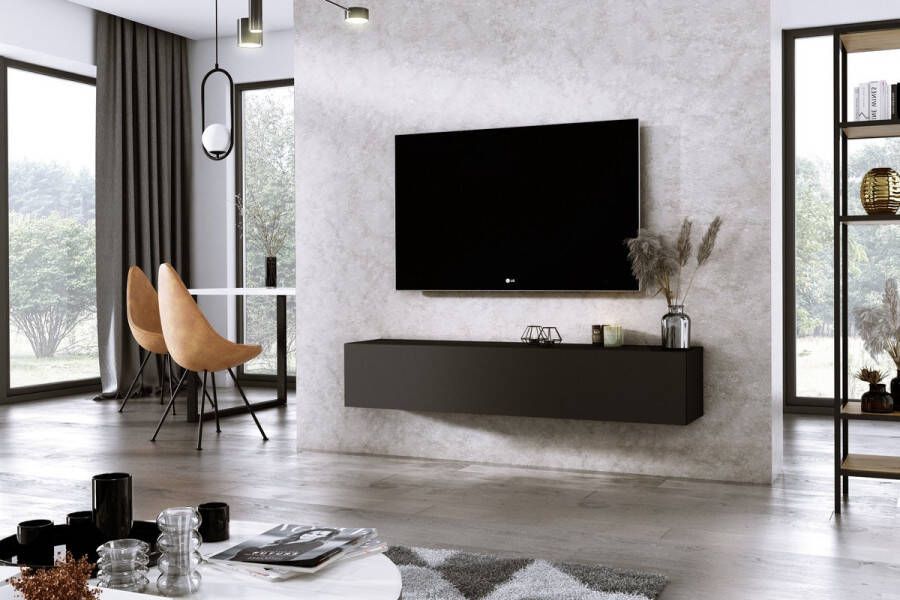 Meubel Square TV meubel DIAMOND Mat Zwart 150cm Hangend TV Kast