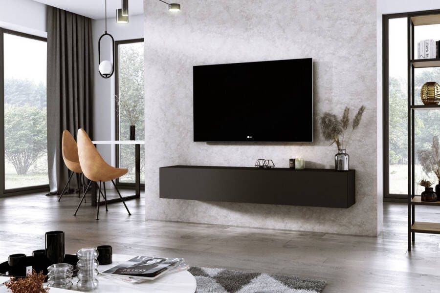 Meubel Square TV meubel DIAMOND Mat Zwart 180cm Hangend TV Kast