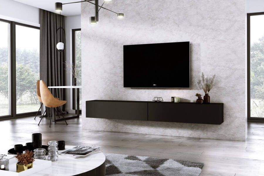 Meubel Square TV meubel DIAMOND Mat Zwart 240cm (2x120cm) Hangend TV Kast