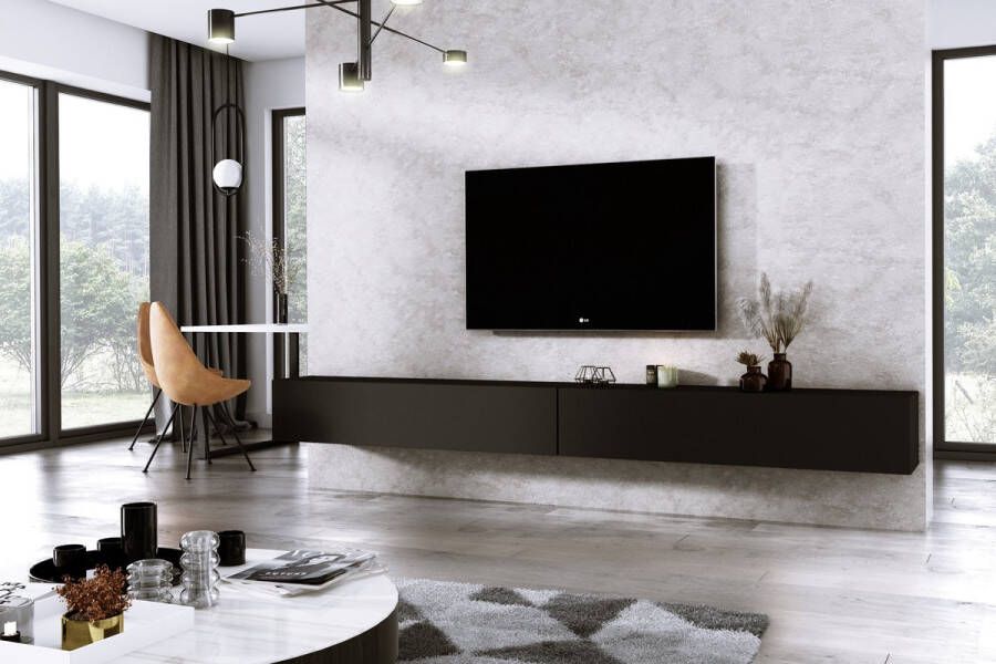 Meubel Square TV meubel DIAMOND Mat Zwart 300cm (2x150cm) Hangend TV Kast