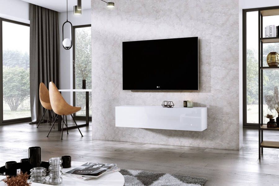 Meubel Square TV meubel DIAMOND Wit Hoogglans Wit 120cm Hangend TV Kast
